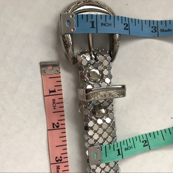 Silver Belt Shiny Bling w/ Etched Buckle and Tip - Picture 6 of 12